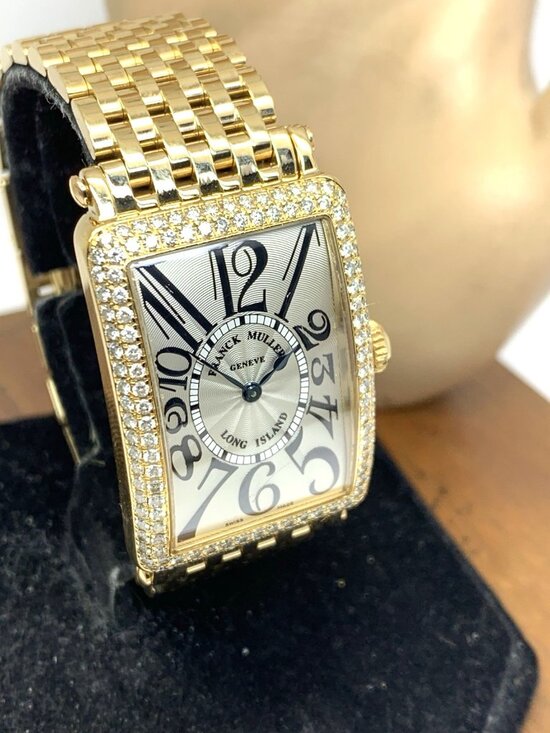 Pre-owned Franck Muller Long Island 1000 SC 18k 43mm auto Franck Muller Long Island Womens Watch 18k Yellow Gold Diamond Swiss Quartz Tank